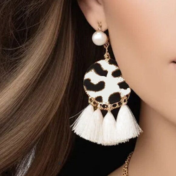Leopard Print Tassel Earrings, Leopard Earrings, Tassel Earrings, Earrings - Picture 2 of 2